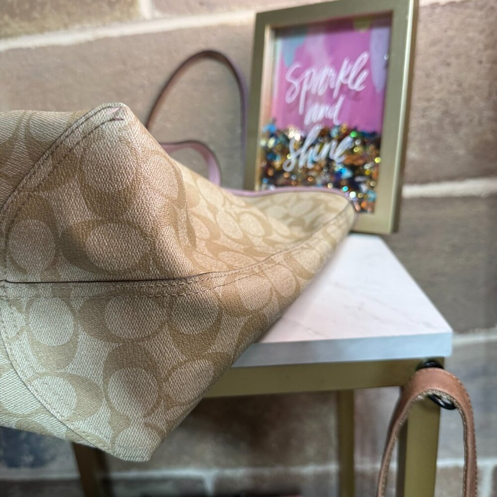 Coach Signature Canvas Tote with Lavender Trim - Picture 4 of 6